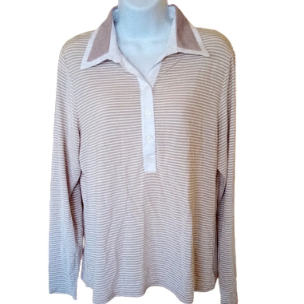 ---  MADE IN ITALY Beige White Preppy Style Shirt Fits XL